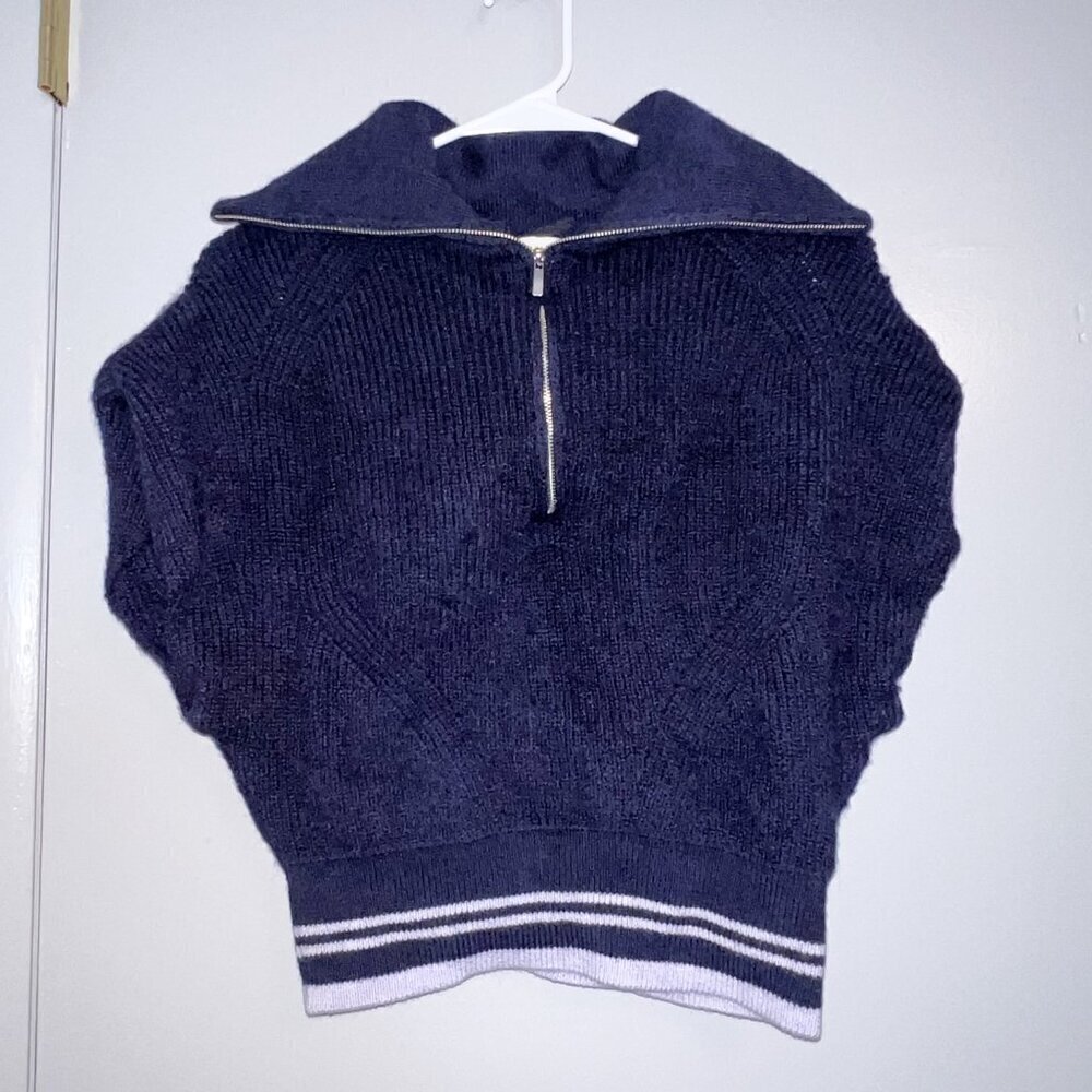Anthropologie Women's Maeve Quarter-Zip Sweater Tee Navy Blue Size XS - Picture 3 of 7